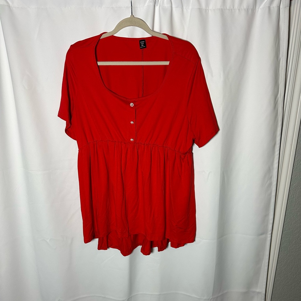 SHEIN Red pearl Button-Front scoop neck Women's Top 3xl